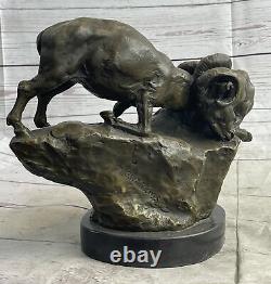 Original Cast Bronze Signed Collectible Two Rams Ram br Williams Art Deco Figure