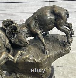 Original Cast Bronze Signed Collectible Two Rams Ram br Williams Art Deco Figure