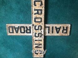 RARE ANTIQUE ORIGINAL CAST IRON RAILROAD CROSSING SIGN TWO(2) PIECE Doublesided