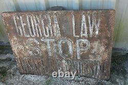 Rare Original Antique Cast Iron Railroad Crossing Sign Georgia Law Stop Unsafe