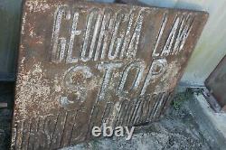 Rare Original Antique Cast Iron Railroad Crossing Sign Georgia Law Stop Unsafe