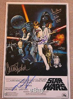 STAR WARS EPISODE IV A NEW HOPE CAST SIGNED 12x18 MOVIE POSTER withCOA X4 PROOF