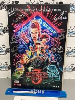 STRANGER THINGS CAST GATEN SIGNED AUTOGRAPHED 11x17 PHOTO POSTER BECKETT BAS LOA