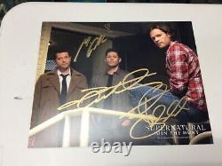 SUPERNATURAL huge (entire) cast signed banner plus 7 signed photos with proof