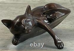 Signed Desk Top Adorable Cat Bronze Sculpture Real Hot Cast Figurine Lost Wax 3