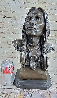 Signed Hot Cast original Milo Indian Chief Bust Bronze Sculpture Cultural Statue