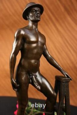 Signed Original Hot Cast Construction Worker Gay Theme Bronze Sculpture Statue