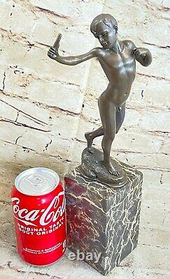 Signed Original Milo Nude Boy Sling Shot Bronze Hot Cast Handcrafted Sculpture