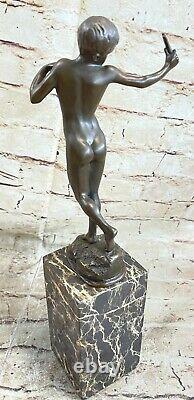 Signed Original Milo Nude Boy Sling Shot Bronze Hot Cast Handcrafted Sculpture