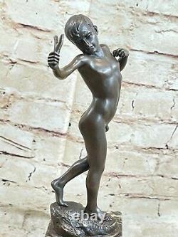 Signed Original Milo Nude Boy Sling Shot Bronze Hot Cast Handcrafted Sculpture