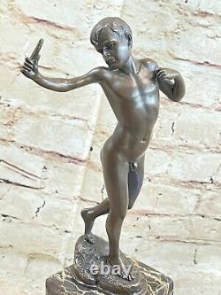 Signed Original Milo Nude Boy Sling Shot Bronze Hot Cast Handcrafted Sculpture