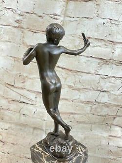 Signed Original Milo Nude Boy Sling Shot Bronze Hot Cast Handcrafted Sculpture