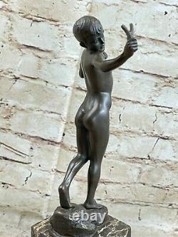 Signed Original Milo Nude Boy Sling Shot Bronze Hot Cast Handcrafted Sculpture