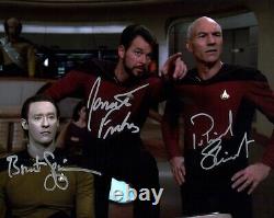 Star Trek The Next Generation 8x10 Signed Cast x3 Frakes Spiner Stewart JSA