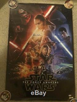 Star Wars The Force Awakens Cast Signed Autograph Movie Poster Carrie Fisher Opx