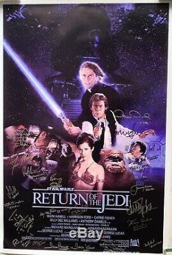 Star Wars rotj cast signed movie poster harrison ford carrie fisher mark hamill