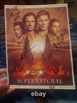 Supernatural SIGNED Cast Photo Jensen Ackles, Misha Collins, Alex Calvert