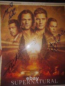 Supernatural SIGNED Cast Photo Jensen Ackles, Misha Collins, Alex Calvert