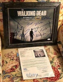 The Walking Dead Cast Signed x9 Framed Photo with JSA COA Reedus, Gurira, Wilson+