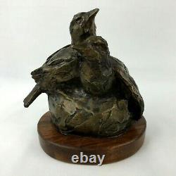 VTG 5.5 in. Cast Bronze Sparrow Art Sculpture 1990 Signed K. Bird Numbered 9/250