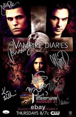 Vampire Diaries Cast Autographed 11X17 Poster 8 Autos Wesley Dobrev JSA XX29888