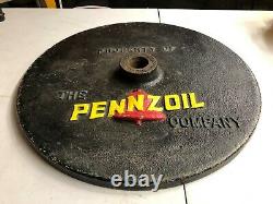 VinTagE Original 20 PENNZOIL Bell Cast Iron Lollipop Curb SIGN Base gas Oil OLD