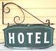 Vintage 1930s Art Deco Metal Electric Box Sign Hotel With Cast Iron Wall Bracket