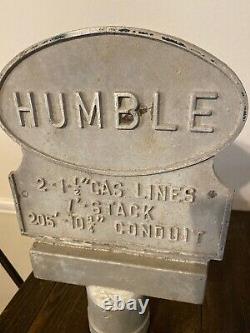 Vintage Humble Oil Texas Gasoline Gas Pipeline Cast Metal Sign Marker