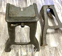 Vintage Signed Cast Iron Steel Industrial Table Legs Base Heavy Duty 23 1/2 H