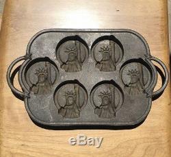 Vtg Rowoco Cast Iron Biscuit/muffin Baking Mold Pan Statue Of Liberty Primitive