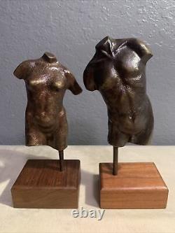 Vtg Scott Nelles Bronze Nude Figure Casts Bust Adam & Eve 1981 Signed RARE