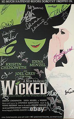 Wicked Original Cast SIGNED 14x22 Window Card Kristin Chenoweth Idina Menzel COA