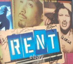 Affiche de film Broadway RENT signée par la distribution avec carte de fenêtre au théâtre Nederlander pour la comédie musicale.