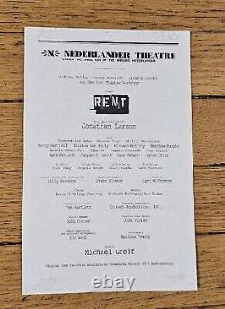 Affiche de la distribution signée de la pièce de théâtre Rent au Nederlander Theatre à Broadway en 1996