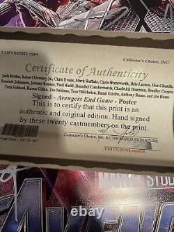 Affiche signée par la distribution d'Avengers Endgame 27x40 avec certificat d'authenticité