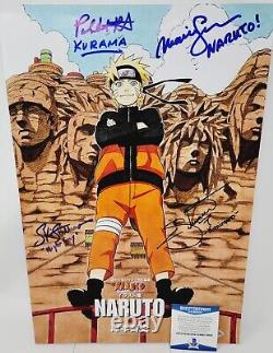 Affiche signée par la distribution de Naruto : Maile Flanagan, Kurama, Might Guy, Anime Beckett, format 12x18.