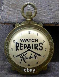 Antique 2 Faces Kimball Watch Reparations Signe Du Commerce. Cadre En Fonte. Faces Tin Montre