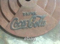 Antique 40s-50s Coca-cola Lollipop Porcelaine Coke Sign Cast Iron Base