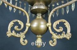 Antique Hurricane Oil Lamp Grand Plafond Suspendu Main Peinte En Fonte Signée