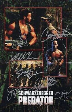 Arnold Schwarzenegger Predator Cast X8 Signé 11x17 Photo Autographe Jsa Loa