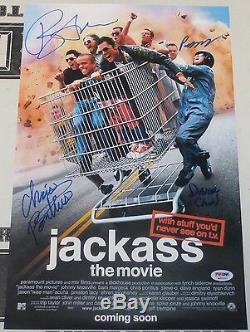 Bam Margera Chris Pontius 2 Cast Signé 11x17 Jackass Affiche Du Film Psa / Adn Coa
