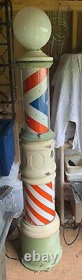 Barber Pole Antique Vintage Debout En Fonte 7ft Lighted Spinning Koken