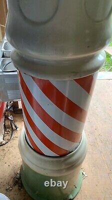 Barber Pole Antique Vintage Debout En Fonte 7ft Lighted Spinning Koken