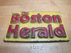 Boston Herald Vieux Papier Journal Stand Fonte Fer Publicité Paperweight Panneau Poids