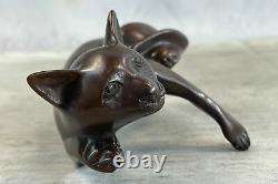 Bureau Signé Top Adorable Cat Bronze Sculpture Real Chaud Cast Figurine Perdu Wax 3