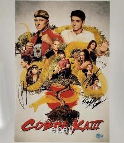 Cobra Kai Cast (5) Signé 12x18 Poster Photo 5 Autographes Beckett Bas Loa