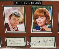 Coupures encadrées autographiées de la distribution de l'île de Gilligan, Sherwood Schwartz +7 JSA YY54260.