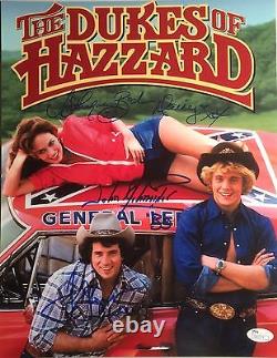 Dukes Of Hazard Cast Triple Autographié 11x14 Schneider, Wopat, Et Bach Avec Jsa Coa