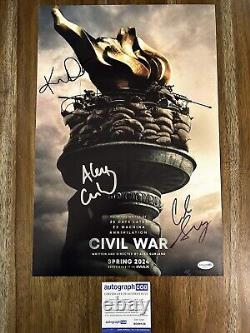Guerre civile' Kirsten Dunst +2 Cast Signé 12x18 Poster Photo ACOA PREUVE