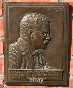 James Earle Fraser Cast Bronze Plaque Bas Relief Sculpture Of Teddy Roosevelt